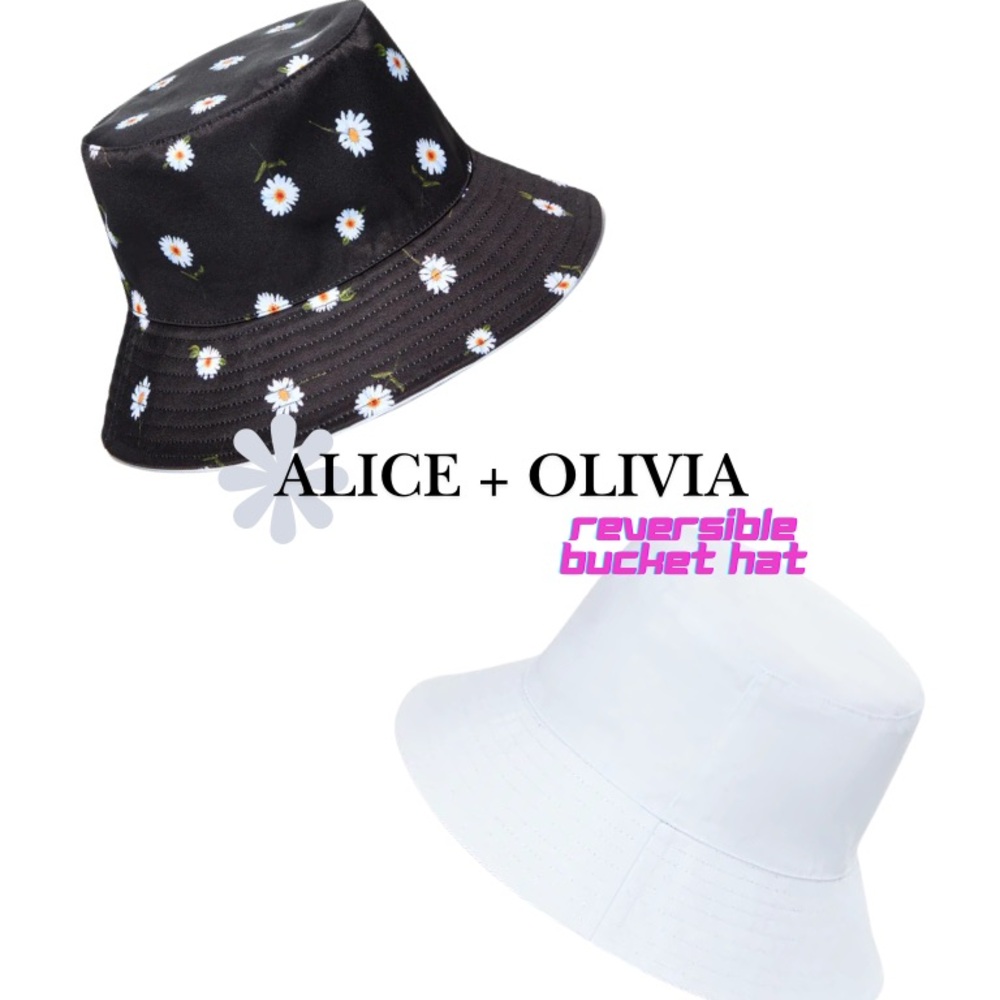 Alice + Olivia Black Daisy Reversible Bucket Hat